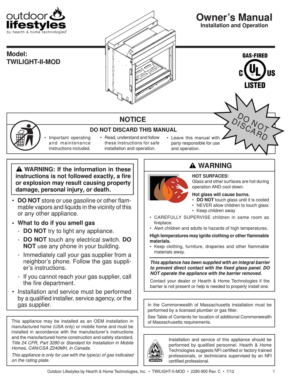 OUTDOOR LIFESTYLES TWILIGHTIIMOD OWNER'S MANUAL Pdf Download ManualsLib