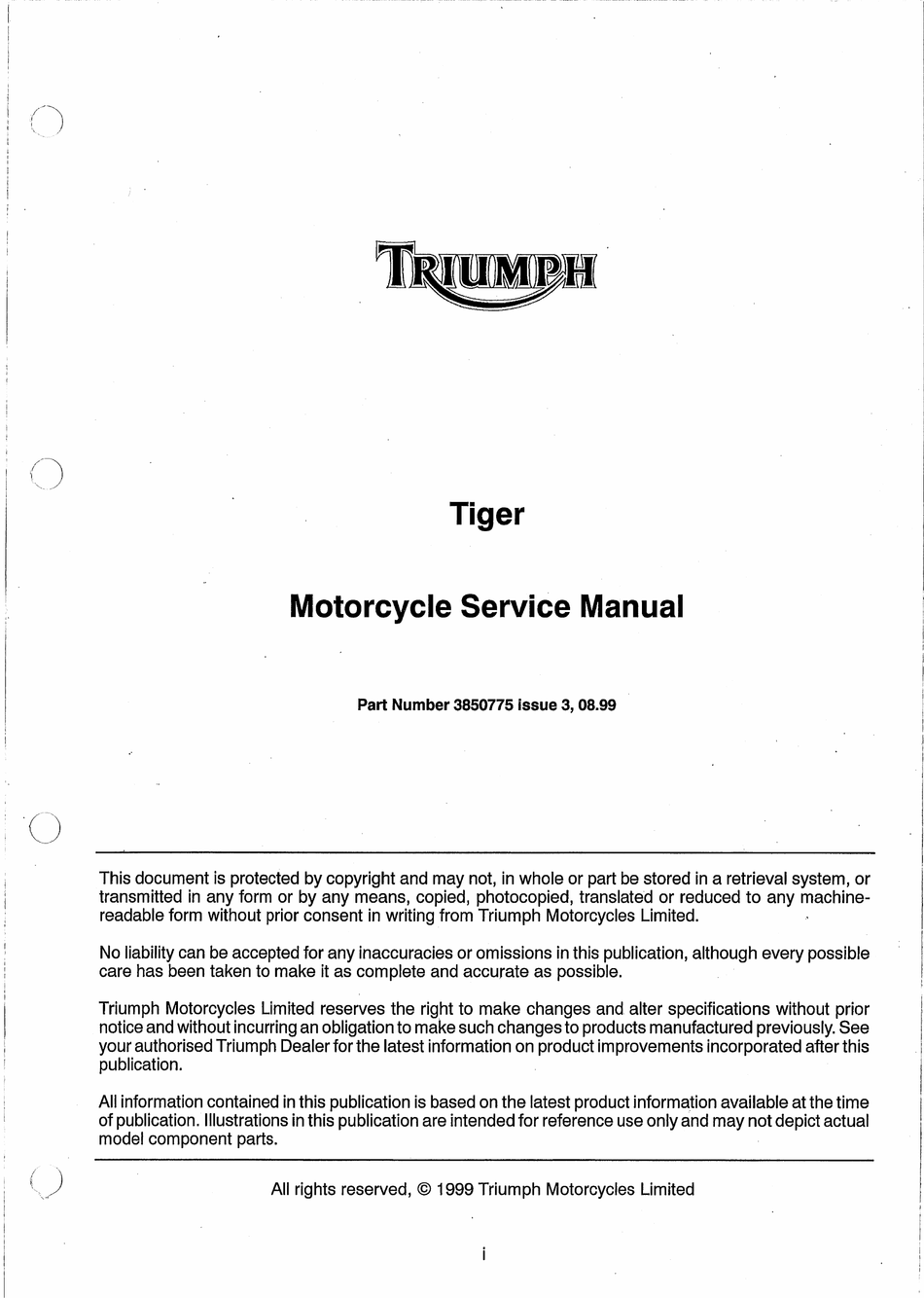 Triumph Tiger Service Manual Pdf Download Manualslib