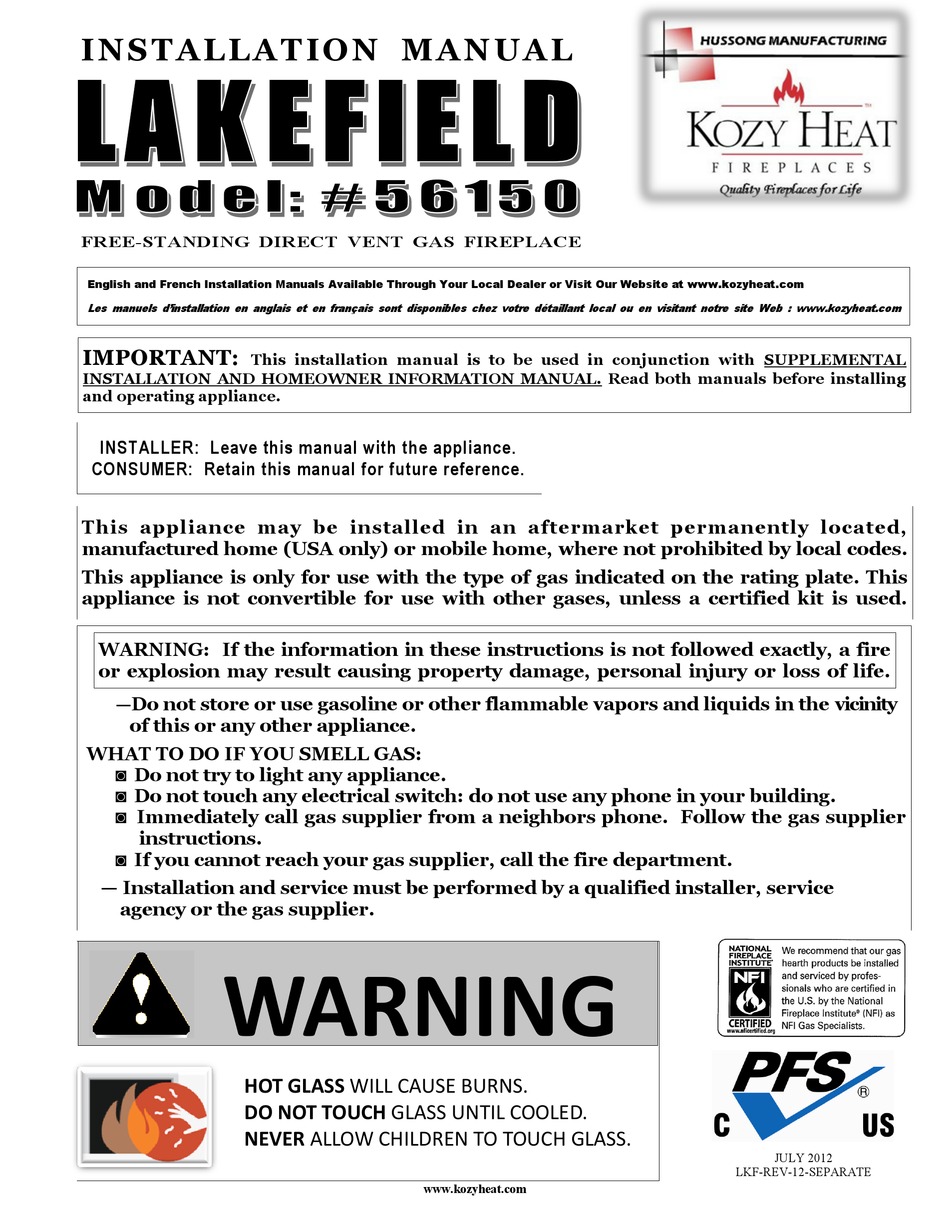 KOZY HEAT LAKEFIELD 56150 INSTALLATION MANUAL Pdf Download ManualsLib