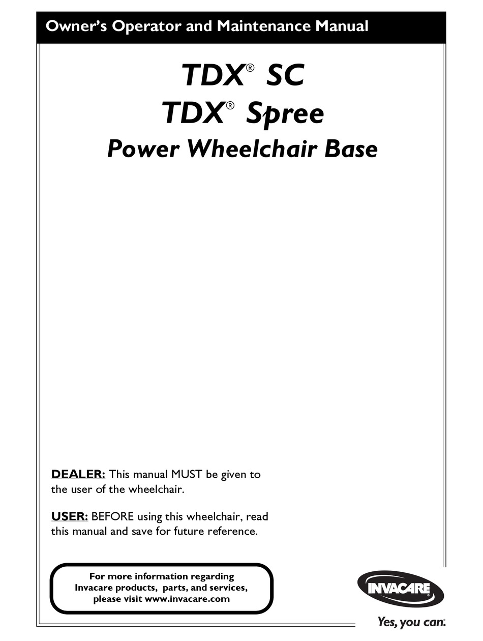 INVACARE TDX SC OPERATOR AND MAINTENANCE MANUAL Pdf Download ManualsLib
