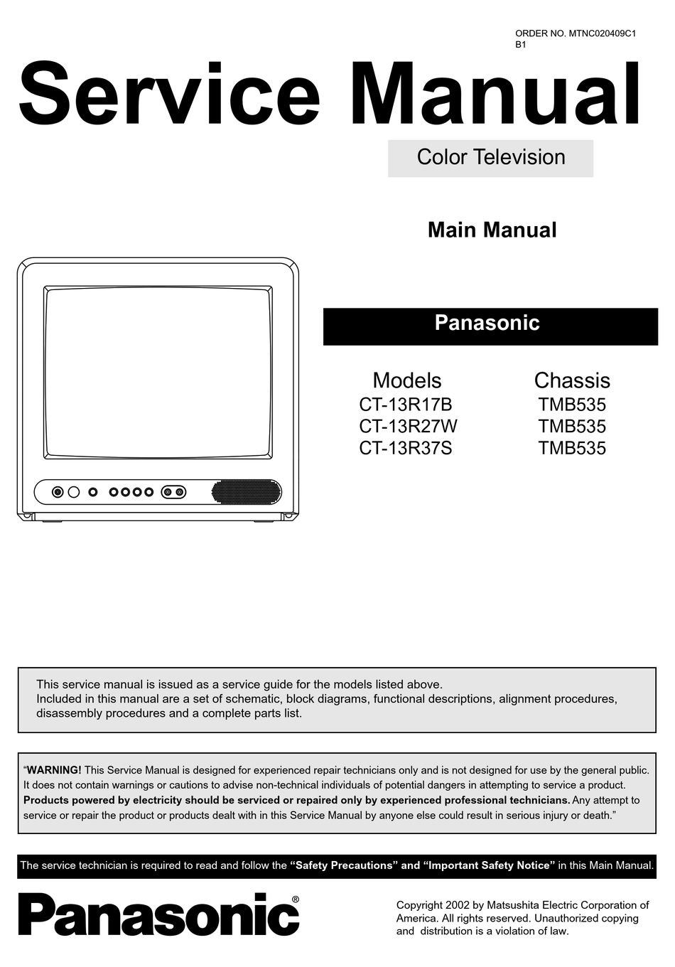 PANASONIC CT-13R17B SERVICE MANUAL Pdf Download | ManualsLib