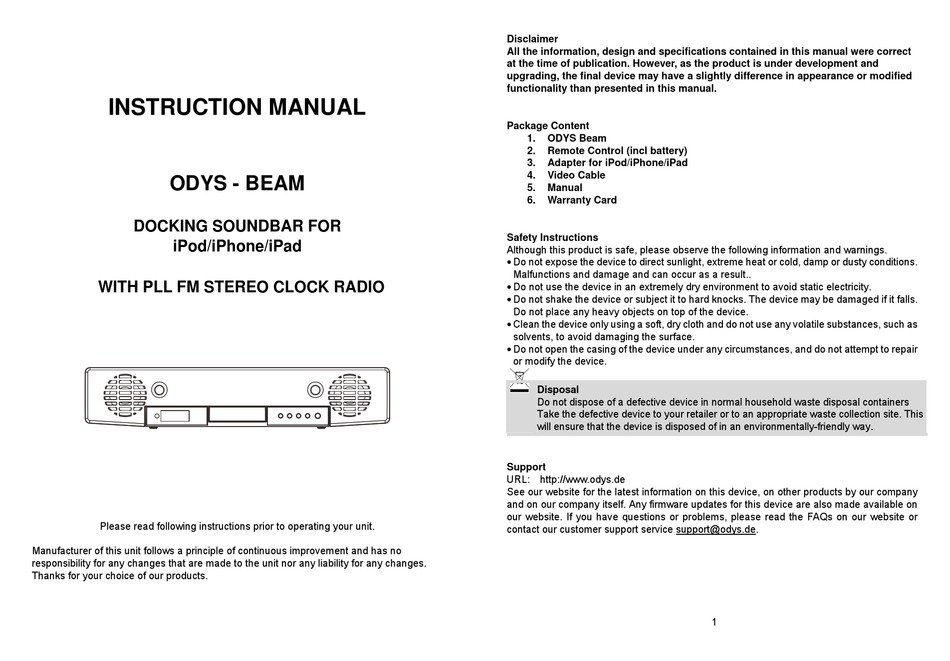 ODYS BEAM INSTRUCTION MANUAL Pdf Download ManualsLib