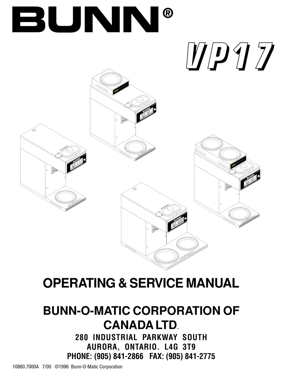 BUNN VP17 OPERATING & SERVICE MANUAL Pdf Download | ManualsLib