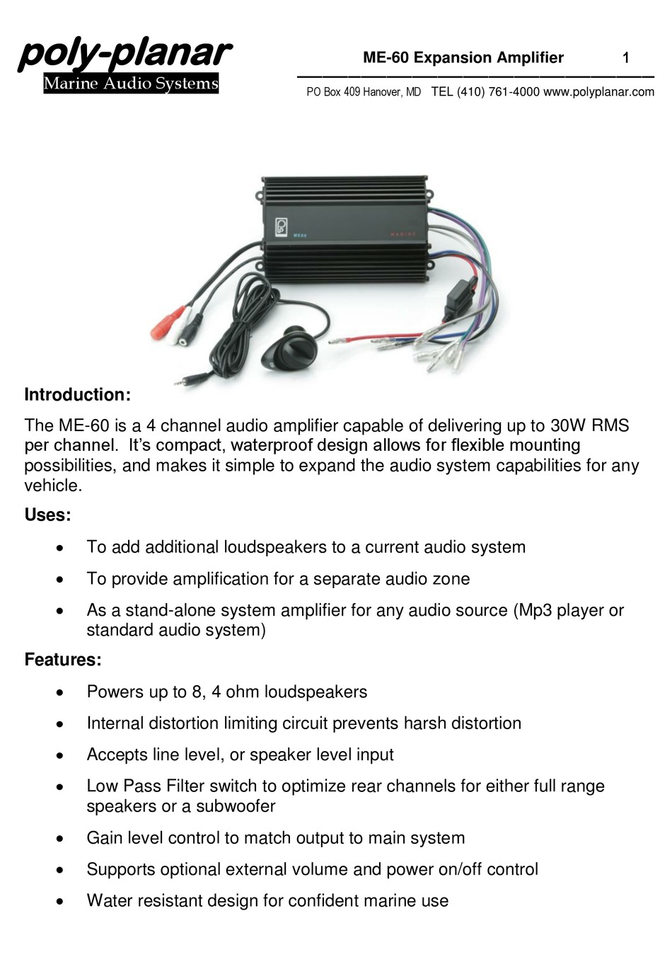 POLYPLANAR ME60 INSTALLATION INSTRUCTIONS MANUAL Pdf Download