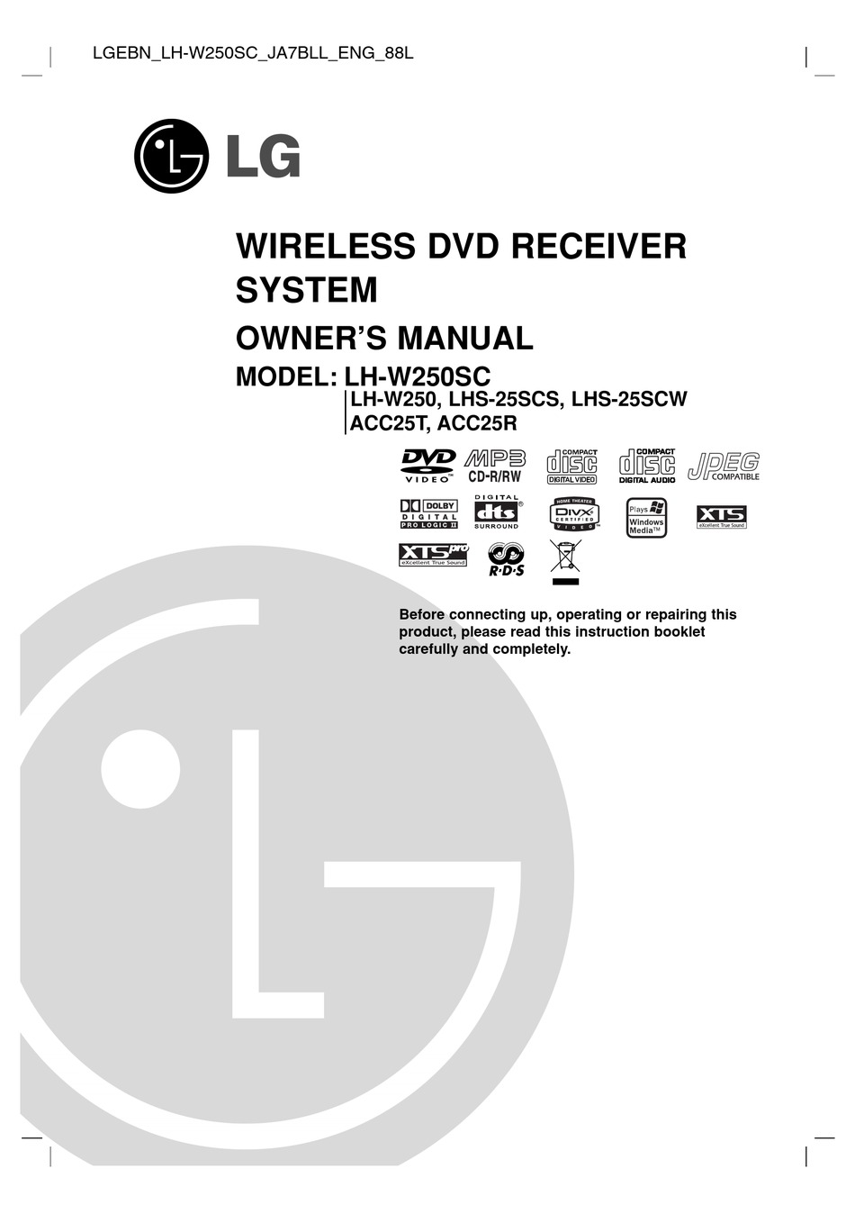 Lg Lh W250sc Owner S Manual Pdf Download Manualslib