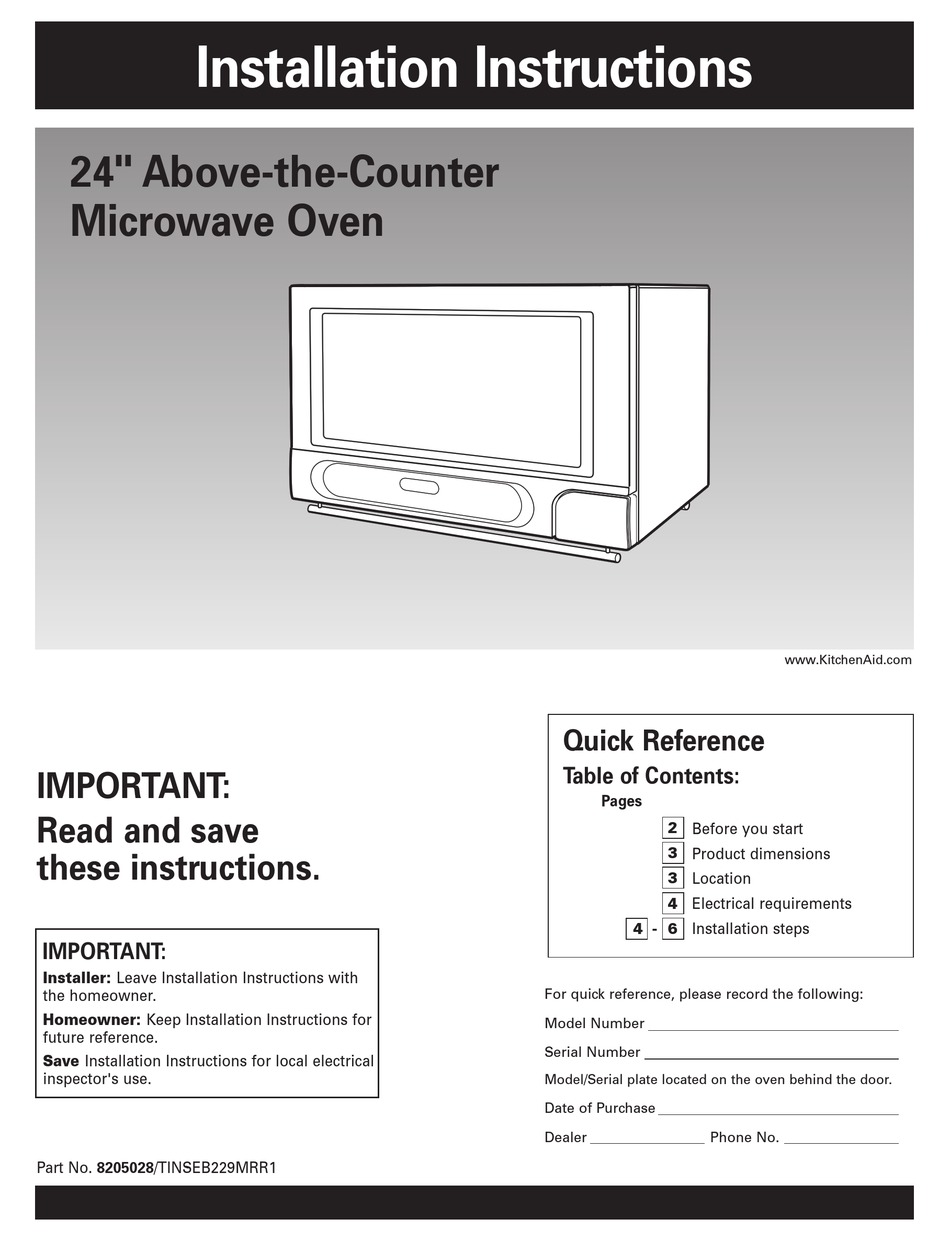 KITCHENAID 24" ABOVE-THE-COUNTER MICROWAVE OVEN INSTALLATION