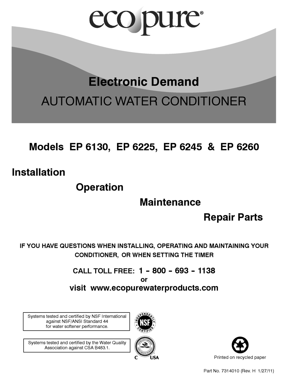 ecowater water softener owners manual