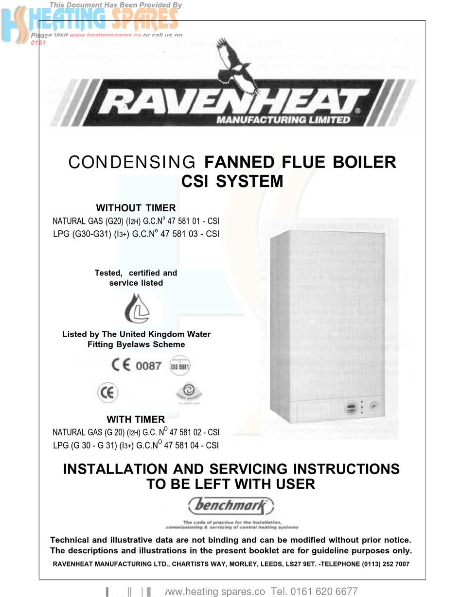 RAVENHEAT FLUE BOILER INSTALLATION AND SERVICING INSTRUCTIONS Pdf