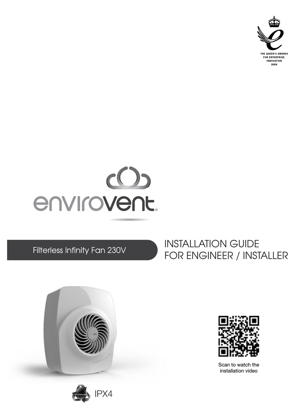 ENVIROVENT FLITERLESS INFINITY FAN 230V INSTALLATION MANUAL Pdf
