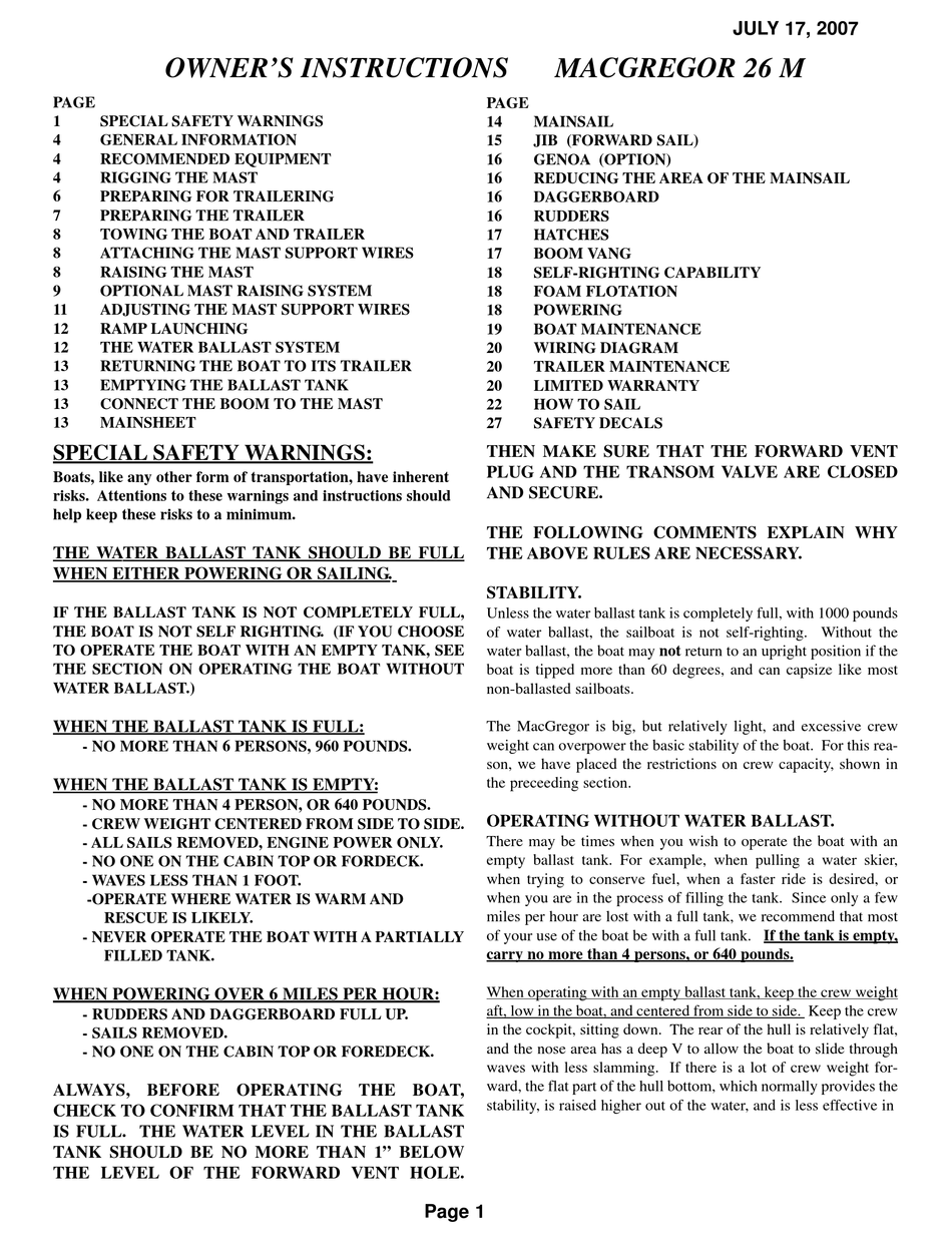 MACGREGOR 26 M 2009 OWNER'S INSTRUCTIONS MANUAL Pdf Download ManualsLib