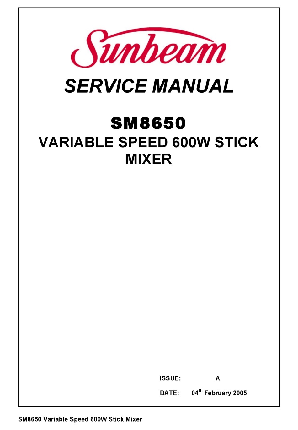 Parts for Sunbeam Stick master SM-8650