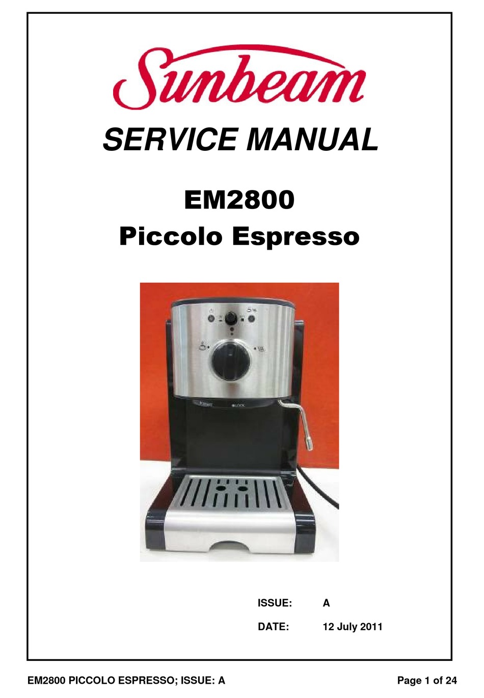 sunbeam piccolo espresso