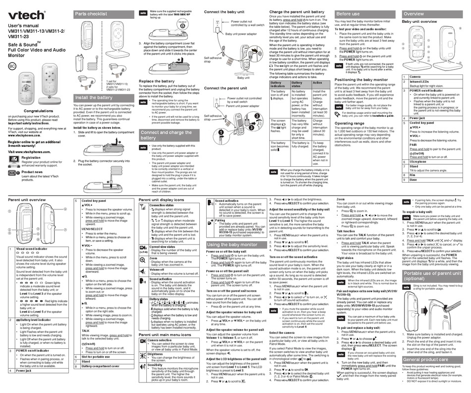 Vtech Vm311 User Manual Pdf Download Manualslib