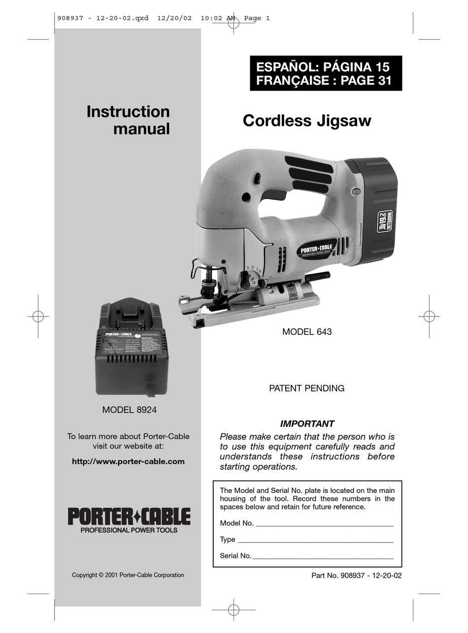 PORTER-CABLE 643 INSTRUCTION MANUAL Pdf Download | ManualsLib