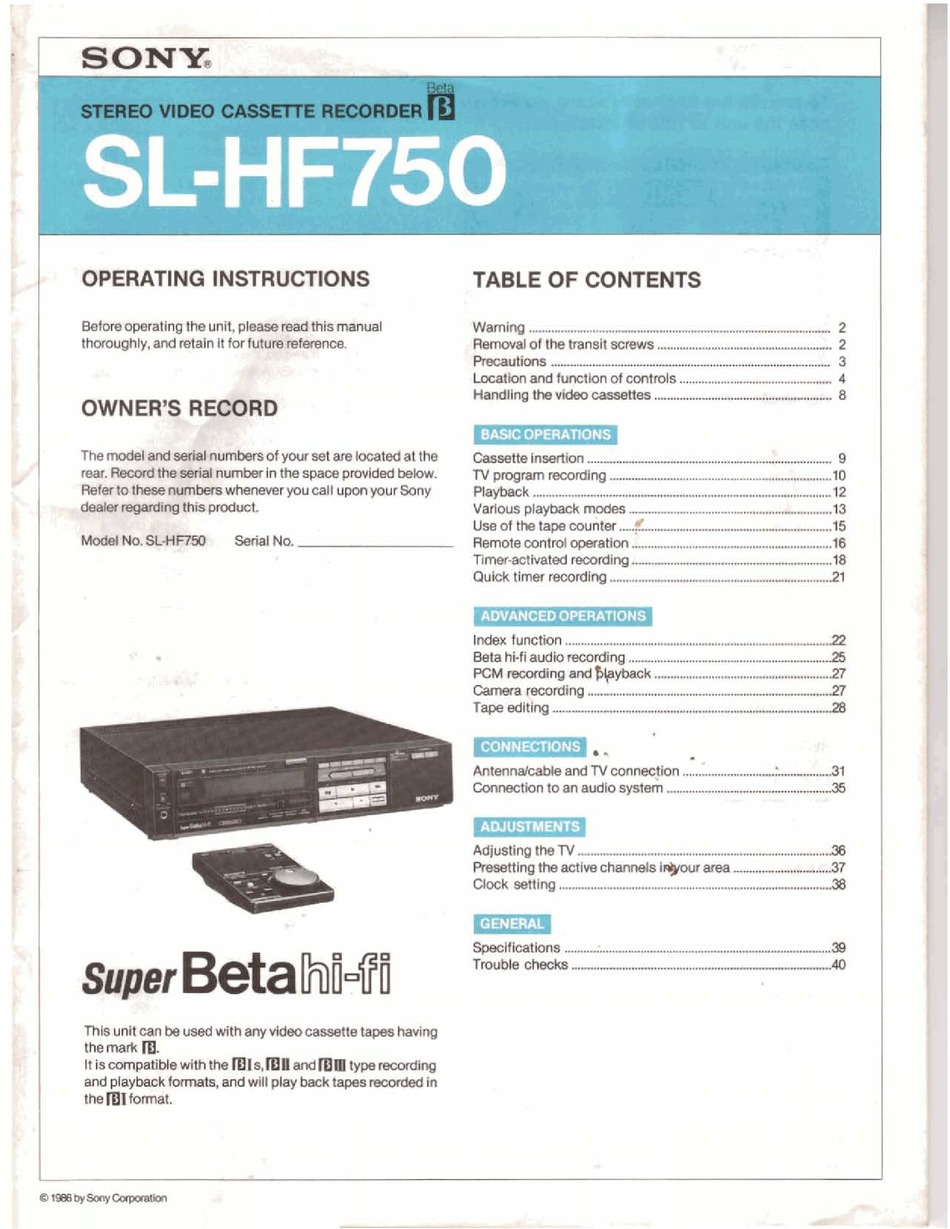 SONY SLHF750 OPERATING INSTRUCTIONS MANUAL Pdf Download ManualsLib
