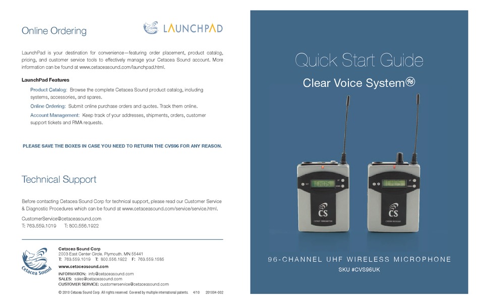 CETACEA SOUND CVS96UK QUICK START MANUAL Pdf Download ManualsLib