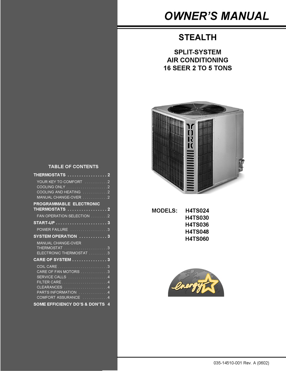 YORK H4TS024 OWNER'S MANUAL Pdf Download | ManualsLib