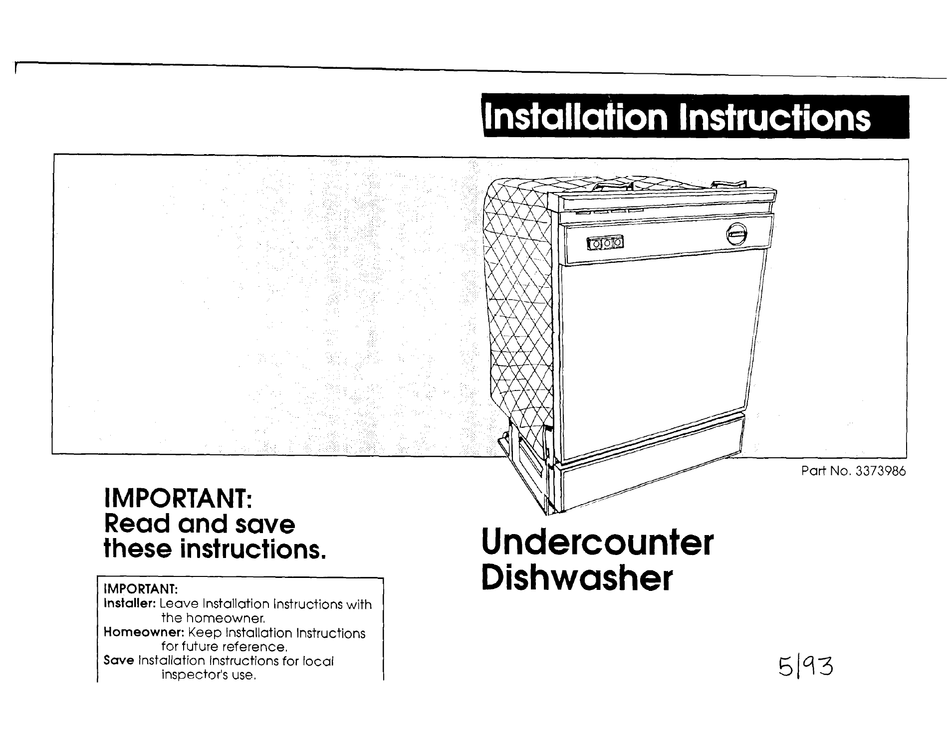 WHIRLPOOL UNDERCOUNTER DISHWASHER INSTALLATION INSTRUCTIONS MANUAL Pdf