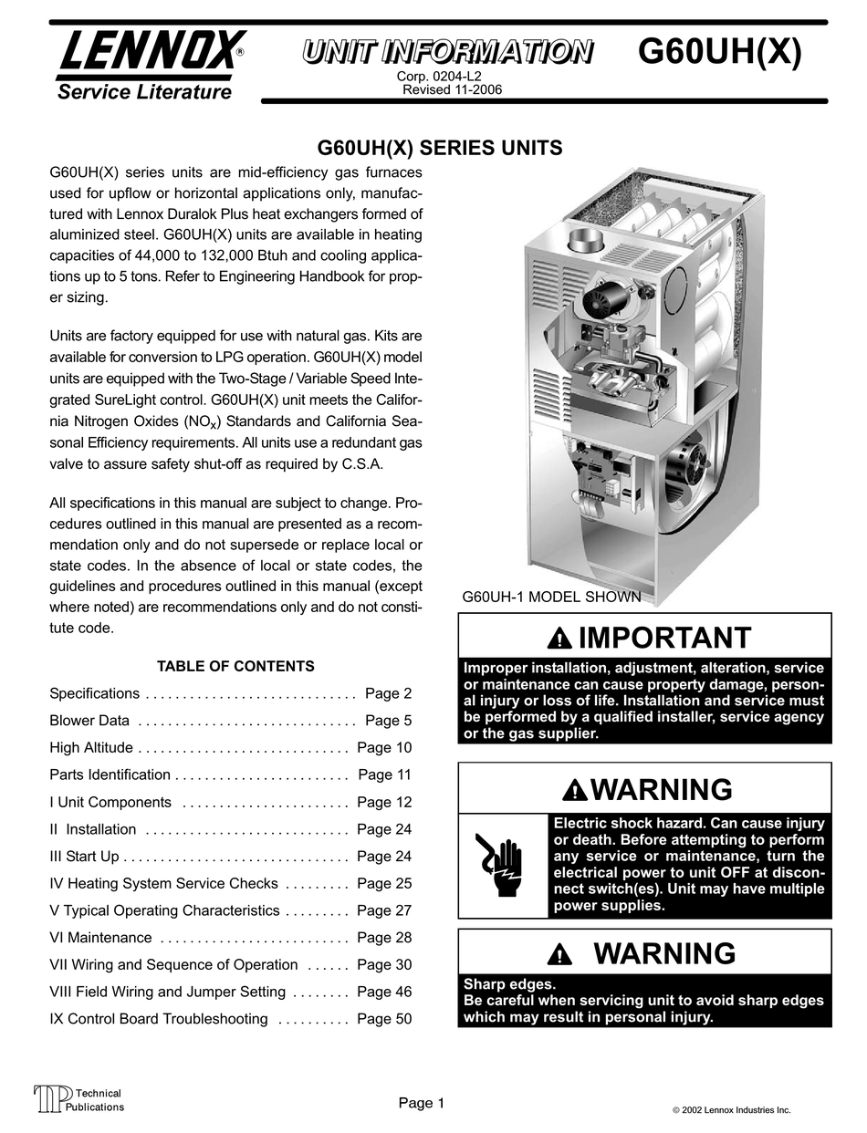 Lennox G60uh Service Manual Pdf Download Manualslib