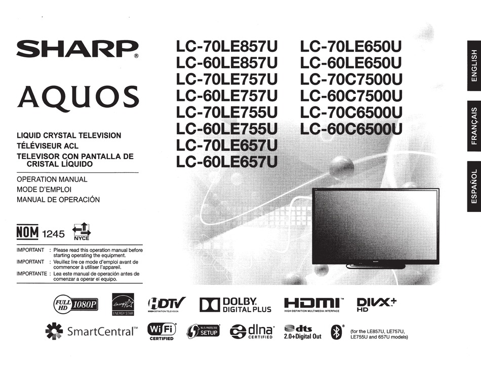 Sharp Aquos Lc 70le857u Operation Manual Pdf Download Manualslib