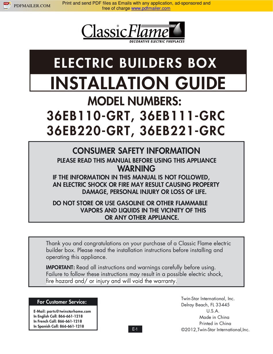 CLASSIC FLAME 36EB110-GRT INSTALLATION MANUAL Pdf Download | ManualsLib