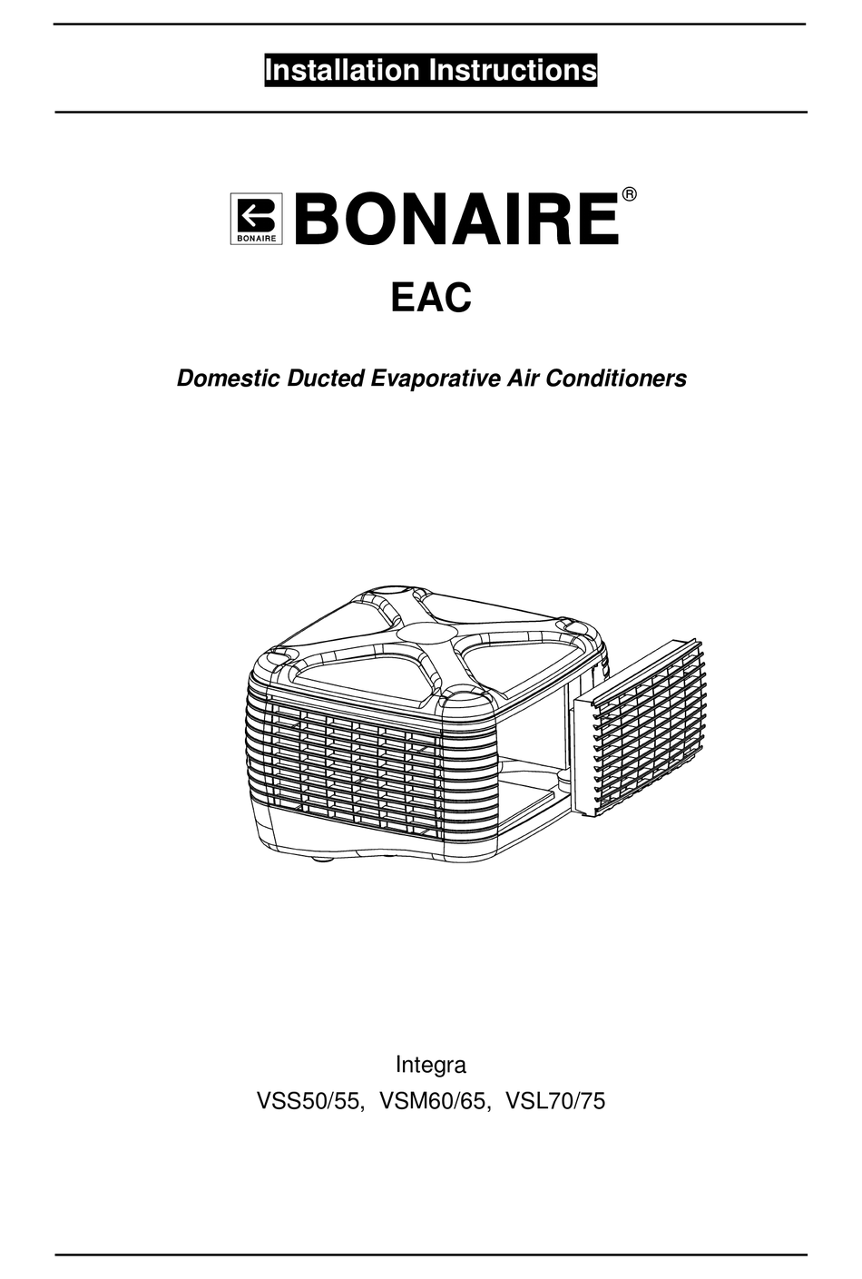 BONAIRE INTEGRA VSS50 INSTALLATION INSTRUCTIONS MANUAL Pdf Download