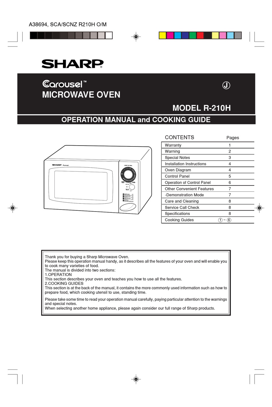 SHARP CAROUSEL R210H OPERATION MANUAL Pdf Download ManualsLib