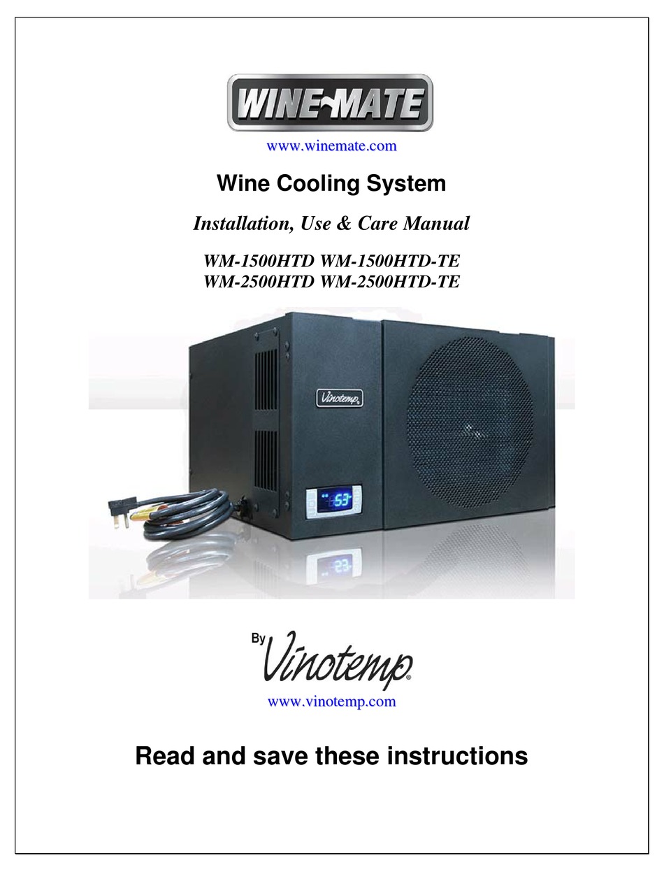 VINOTEMP WINEMATE WM1500HTD INSTALLATION, USE & CARE MANUAL Pdf