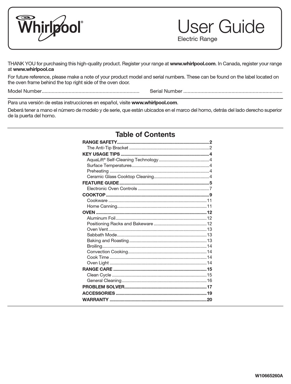 Whirlpool Electric Range User Manual Pdf Download Manualslib