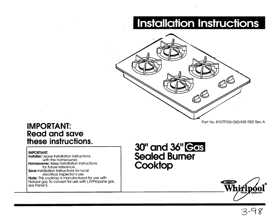 WHIRLPOOL 30” INSTALLATION INSTRUCTIONS MANUAL Pdf Download ManualsLib