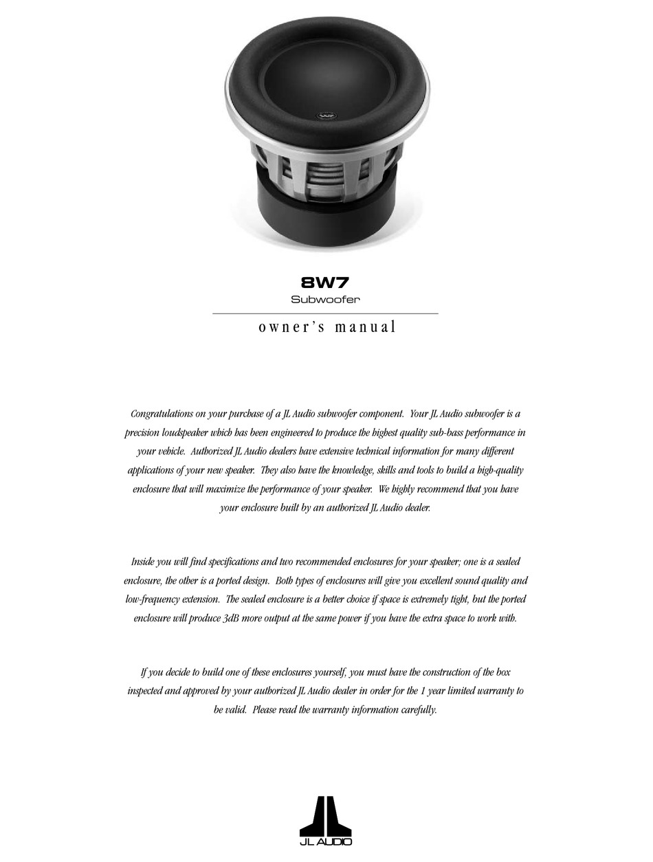 Jl Audio 8w7 Owner S Manual Pdf Download Manualslib