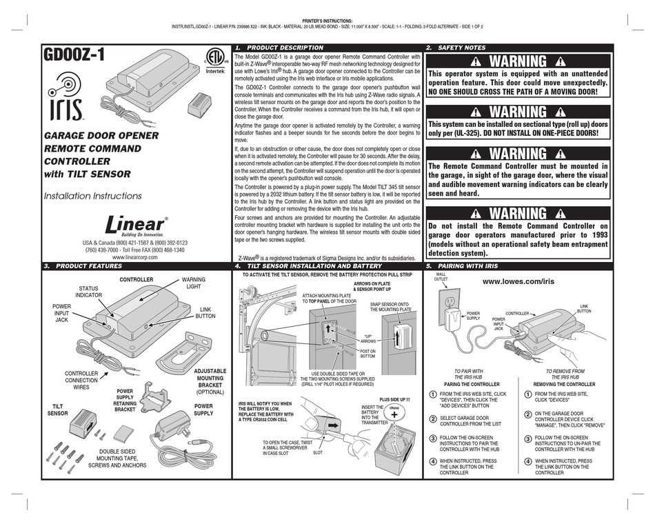 Linear Gd00z 4 Z Wave Garage Door Opener Manual Dandk Organizer