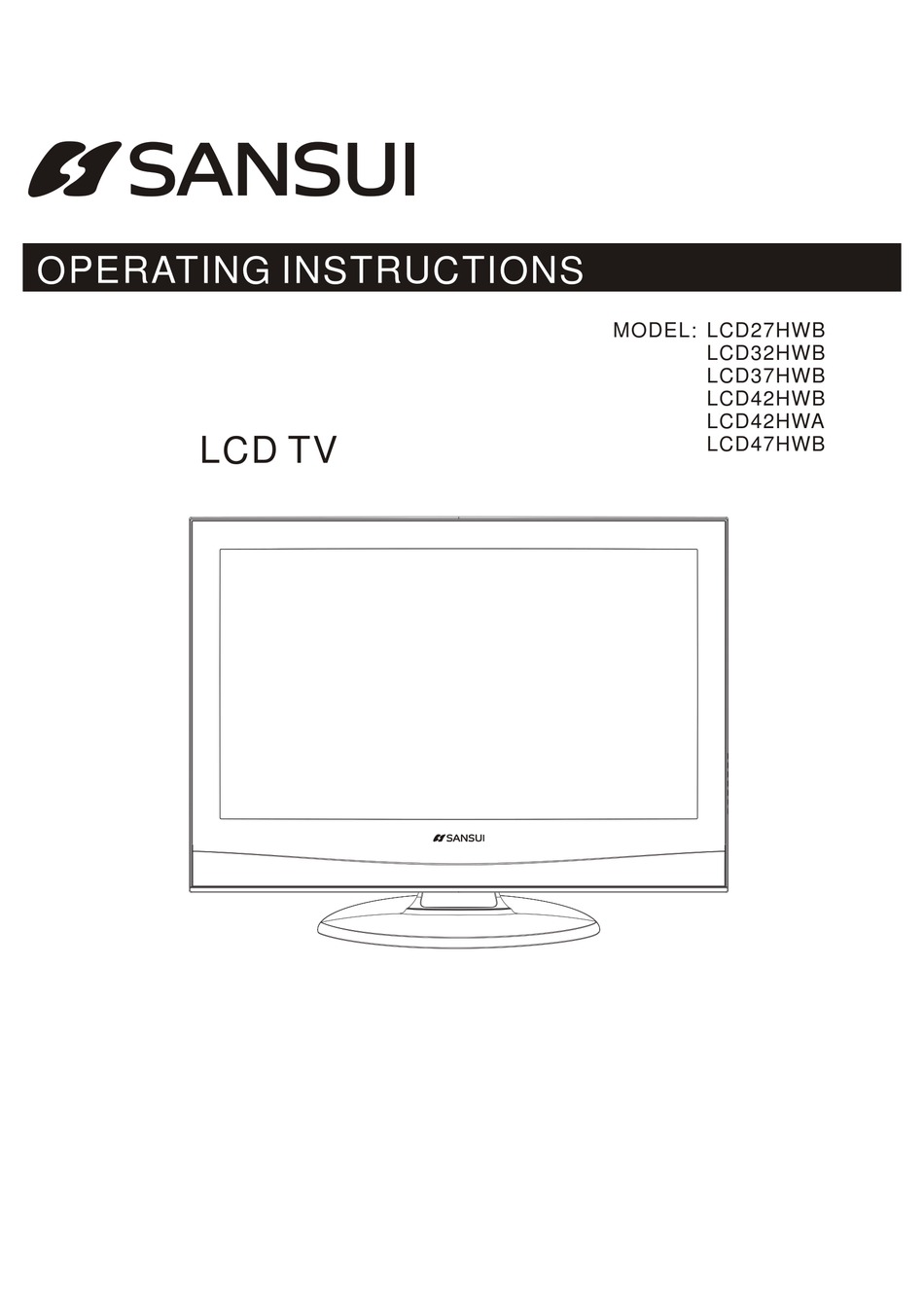 SANSUI LCD27HWB OPERATING INSTRUCTIONS MANUAL Pdf Download ManualsLib