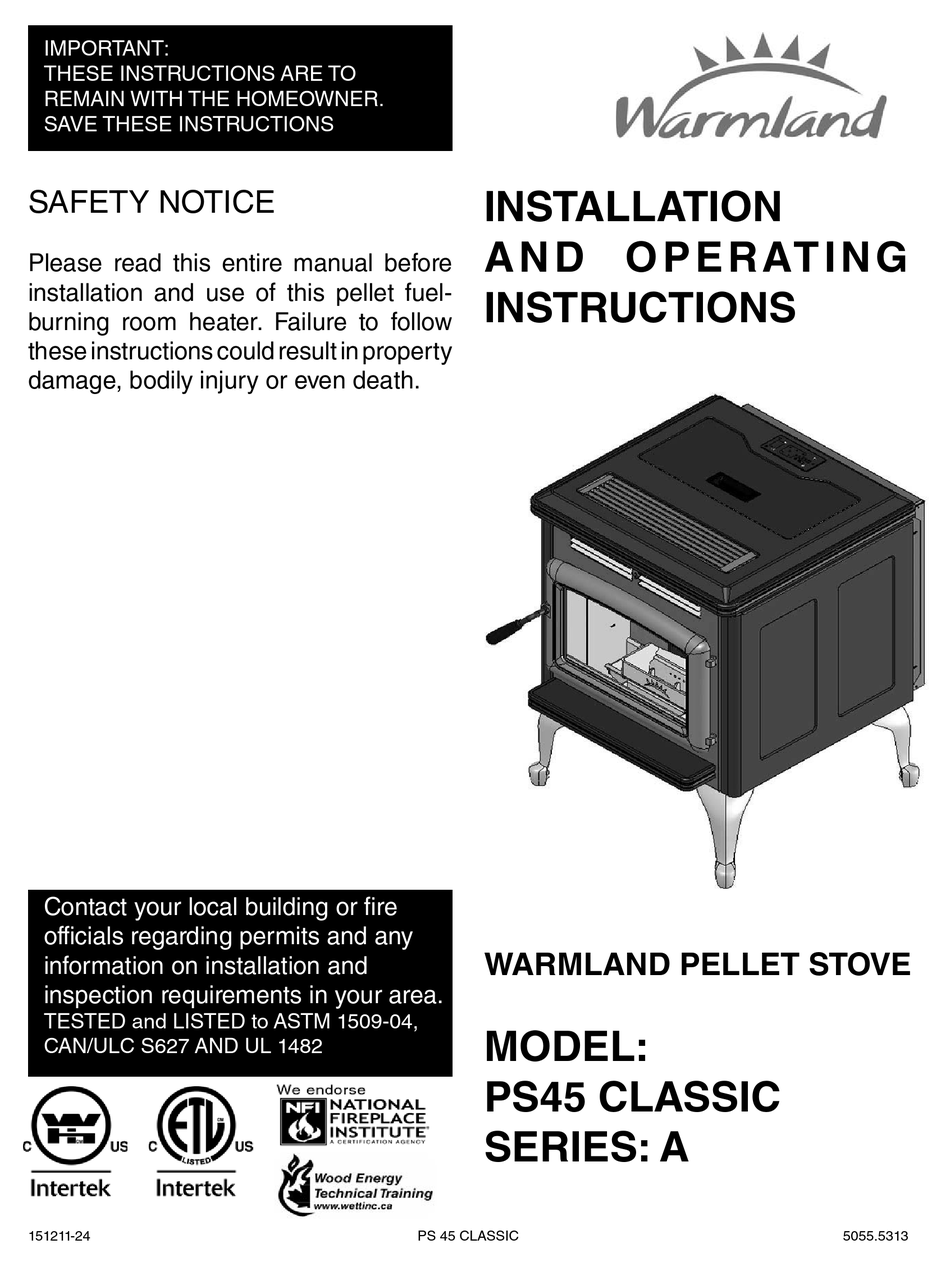 WARMLAND PS45 CLASSIC SERIES A INSTALLATION AND OPERATING INSTRUCTIONS  MANUAL Pdf Download | ManualsLib