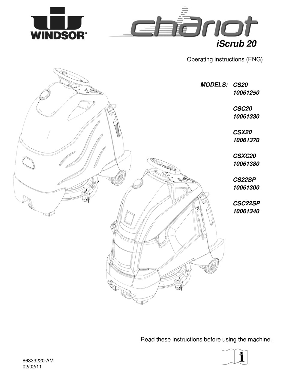 WINDSOR CHARIOT ISCRUB 20 CS20 OPERATING INSTRUCTIONS MANUAL Pdf