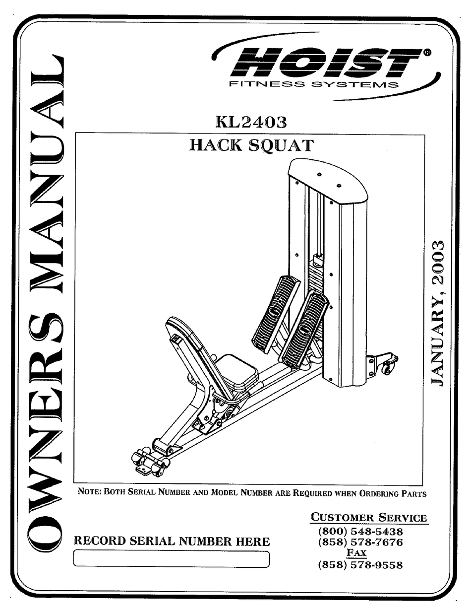 HOIST FITNESS KL2403 OWNER'S MANUAL Pdf Download ManualsLib