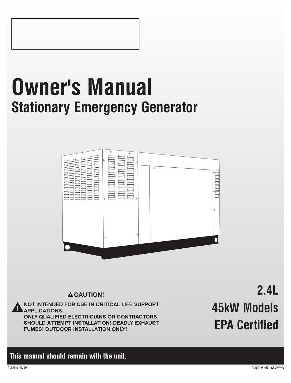 Generac Power Systems 45kw Owner S Manual Pdf Download Manualslib