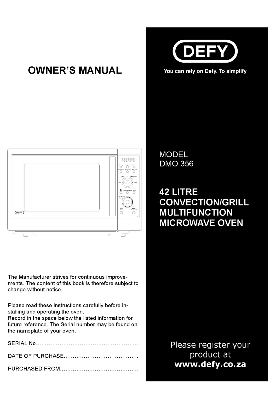 DEFY DMO 356 OWNER'S MANUAL Pdf Download ManualsLib