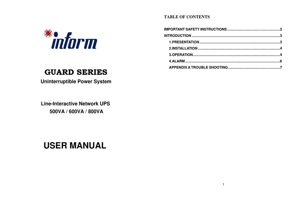 INFORM GUARD 500VA USER MANUAL Pdf Download ManualsLib