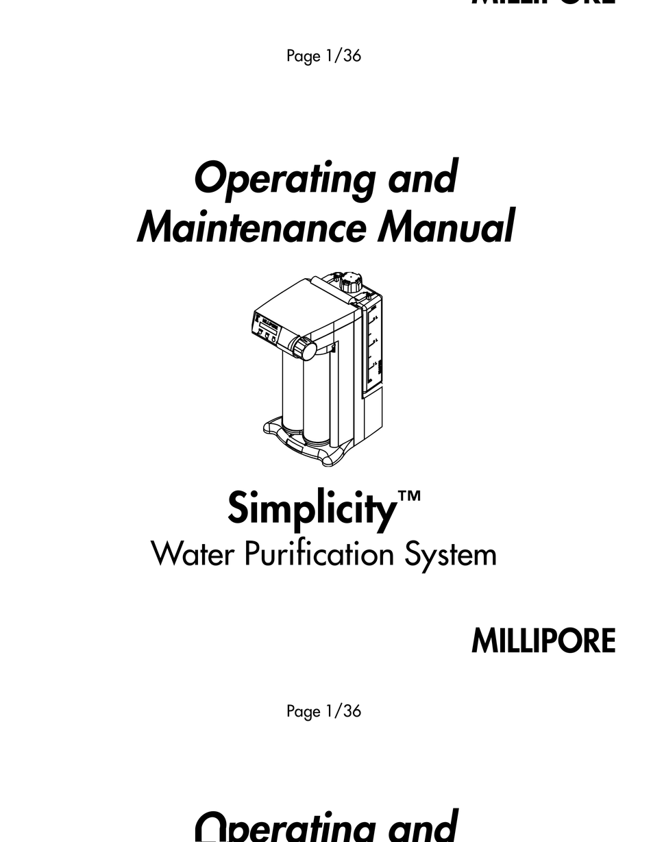 Millipore Simplicity Operating And Maintenance Manual Pdf Download Manualslib