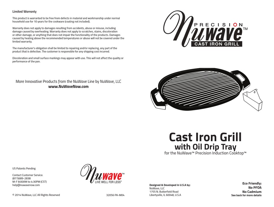 NuWave Precision Induction Cookware Cast Iron Grill with Oil Drip Tray  31104 New