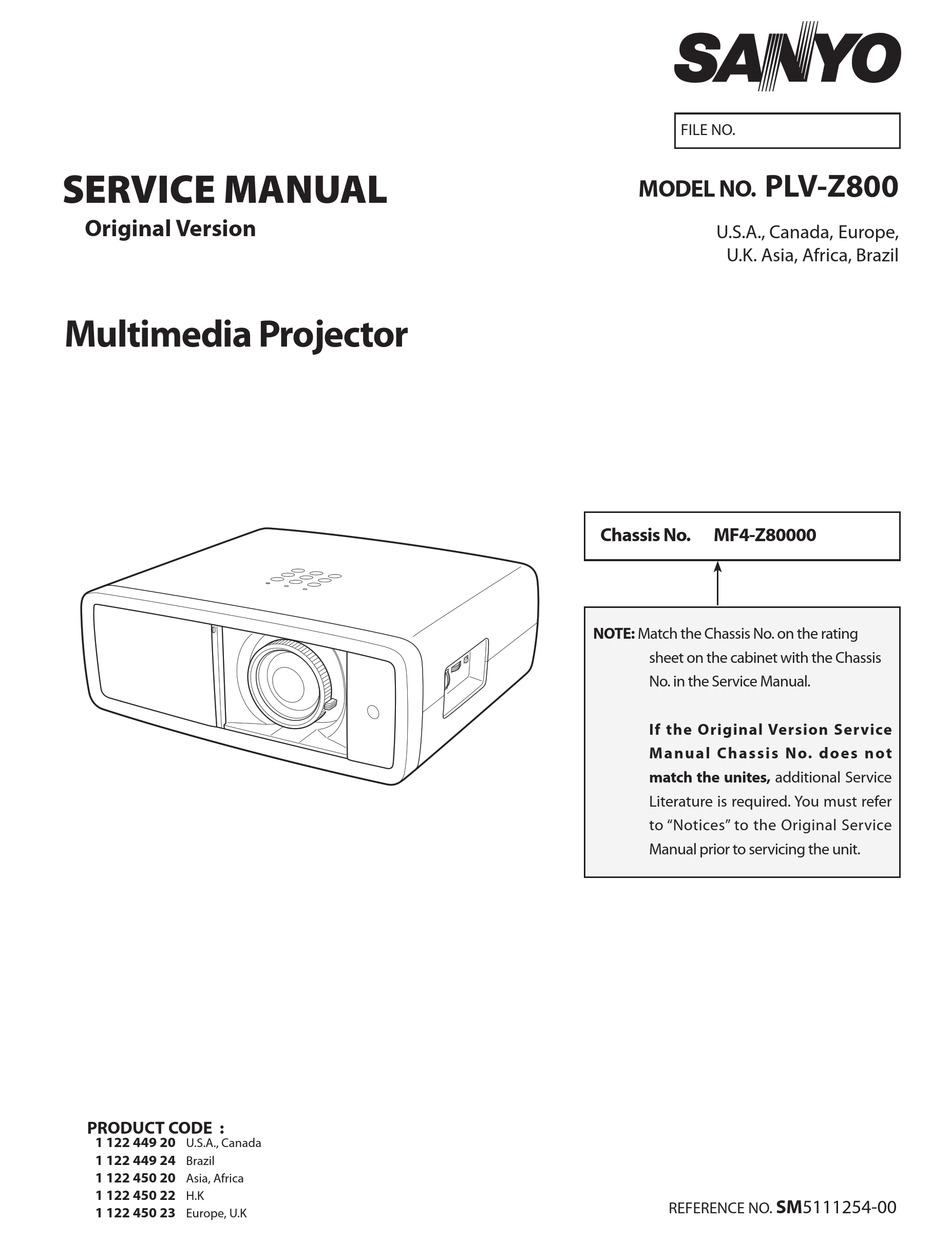 Sanyo Plv Z800 Service Manual Pdf Download Manualslib