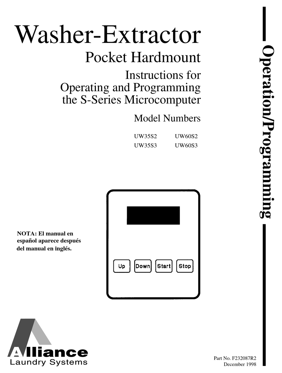 ALLIANCE LAUNDRY SYSTEMS UW35S2 OPERATING AND PROGRAMMING MANUAL Pdf