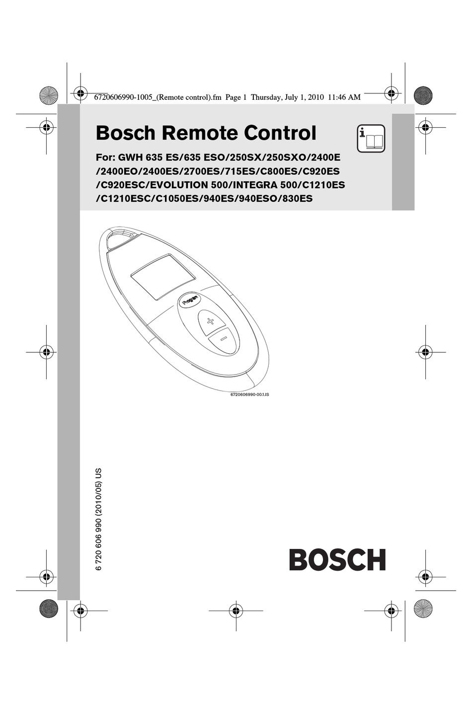 BOSCH REMOTE CONTROL USER MANUAL Pdf Download ManualsLib