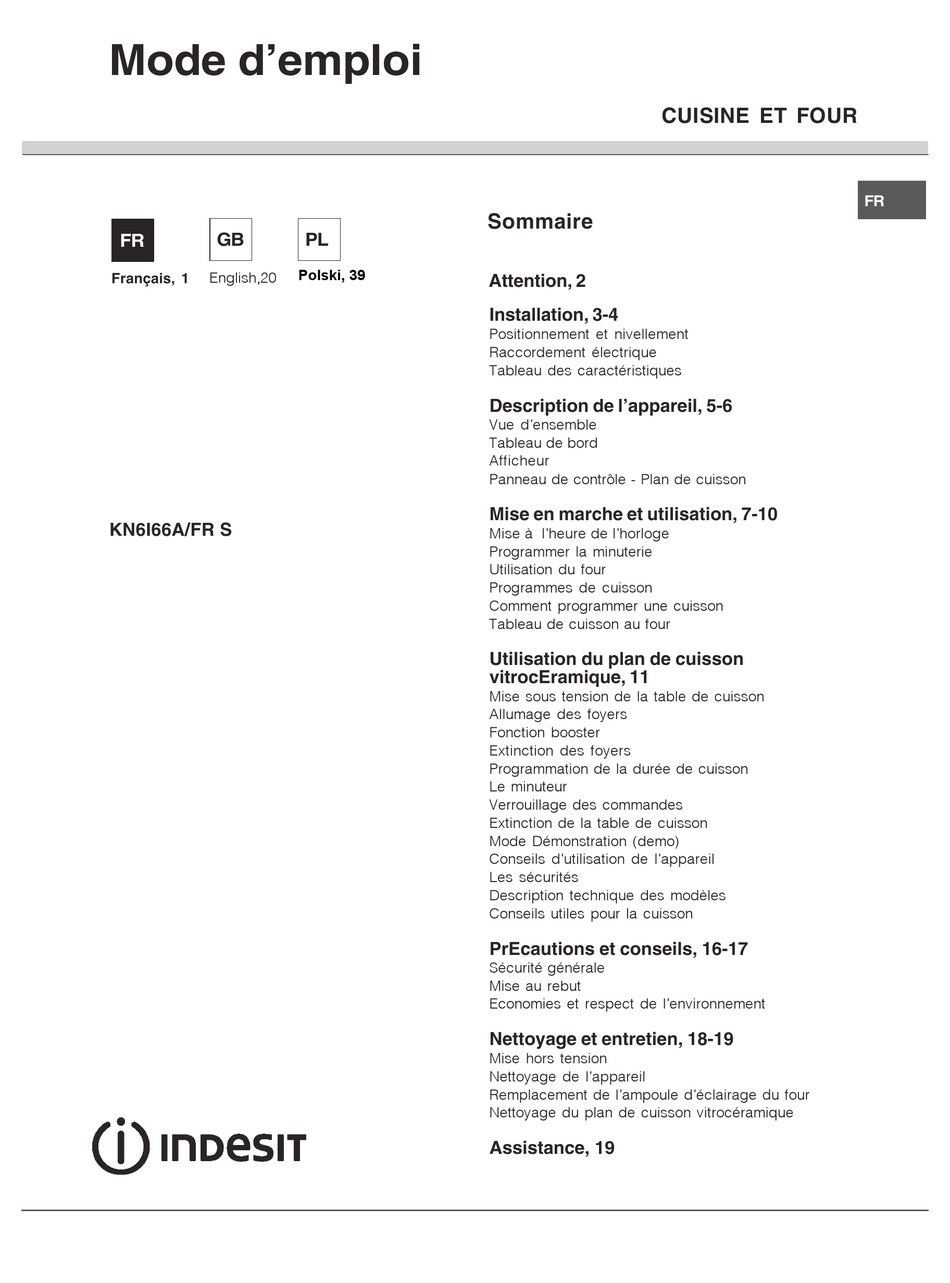 INDESIT KN6I66A/FR S MANUAL Pdf Download ManualsLib