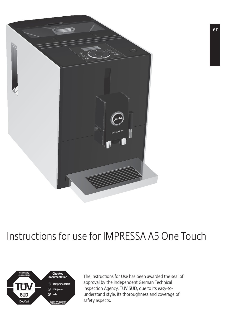 JURA IMPRESSA A5 ONE TOUCH INSTRUCTIONS FOR USE MANUAL Pdf Download ...