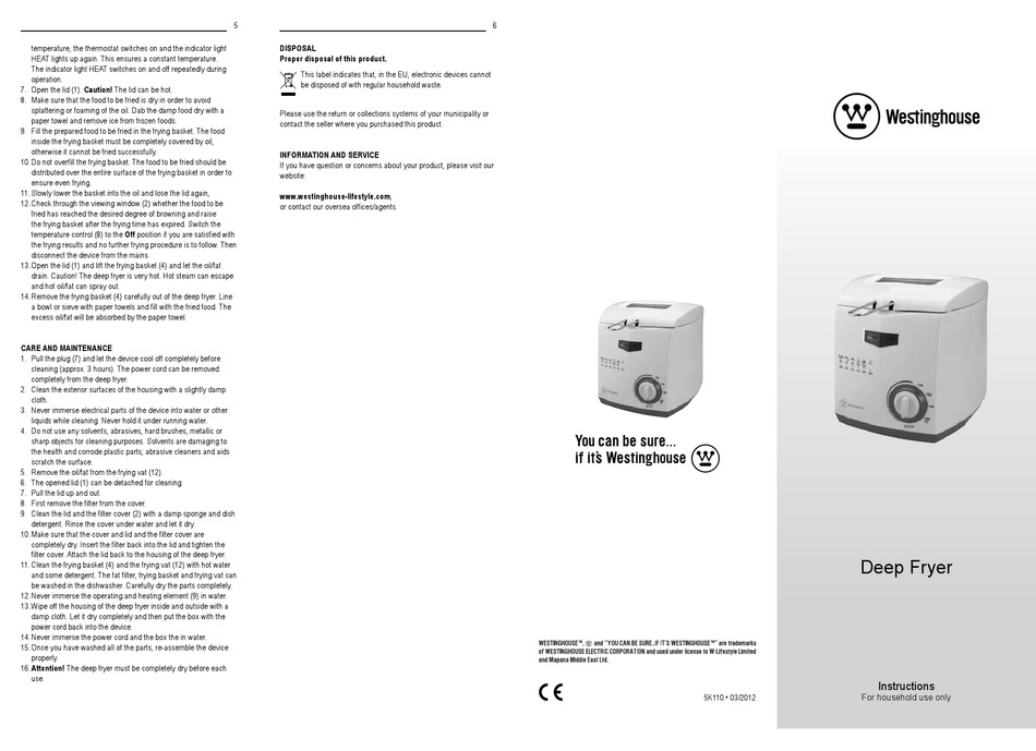 WESTINGHOUSE DEEP FRYER INSTRUCTIONS Pdf Download ManualsLib