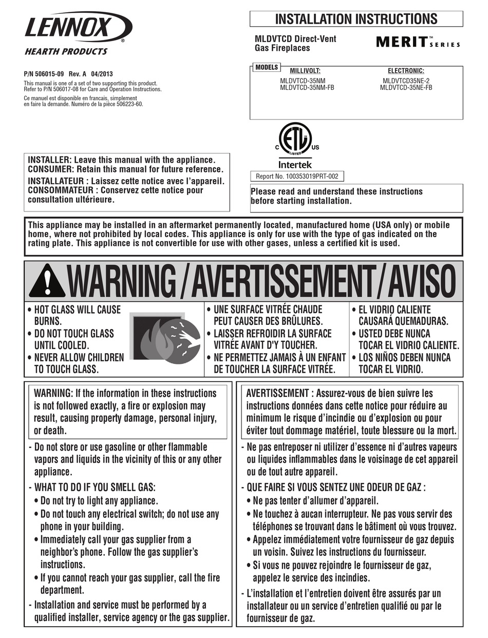 LENNOX MERIT MLDVTCD-35NM INSTALLATION INSTRUCTIONS MANUAL Pdf Download ...