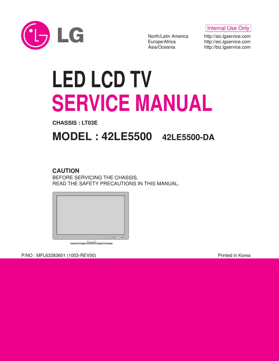 LG 42LE5500 SERVICE MANUAL Pdf Download | ManualsLib