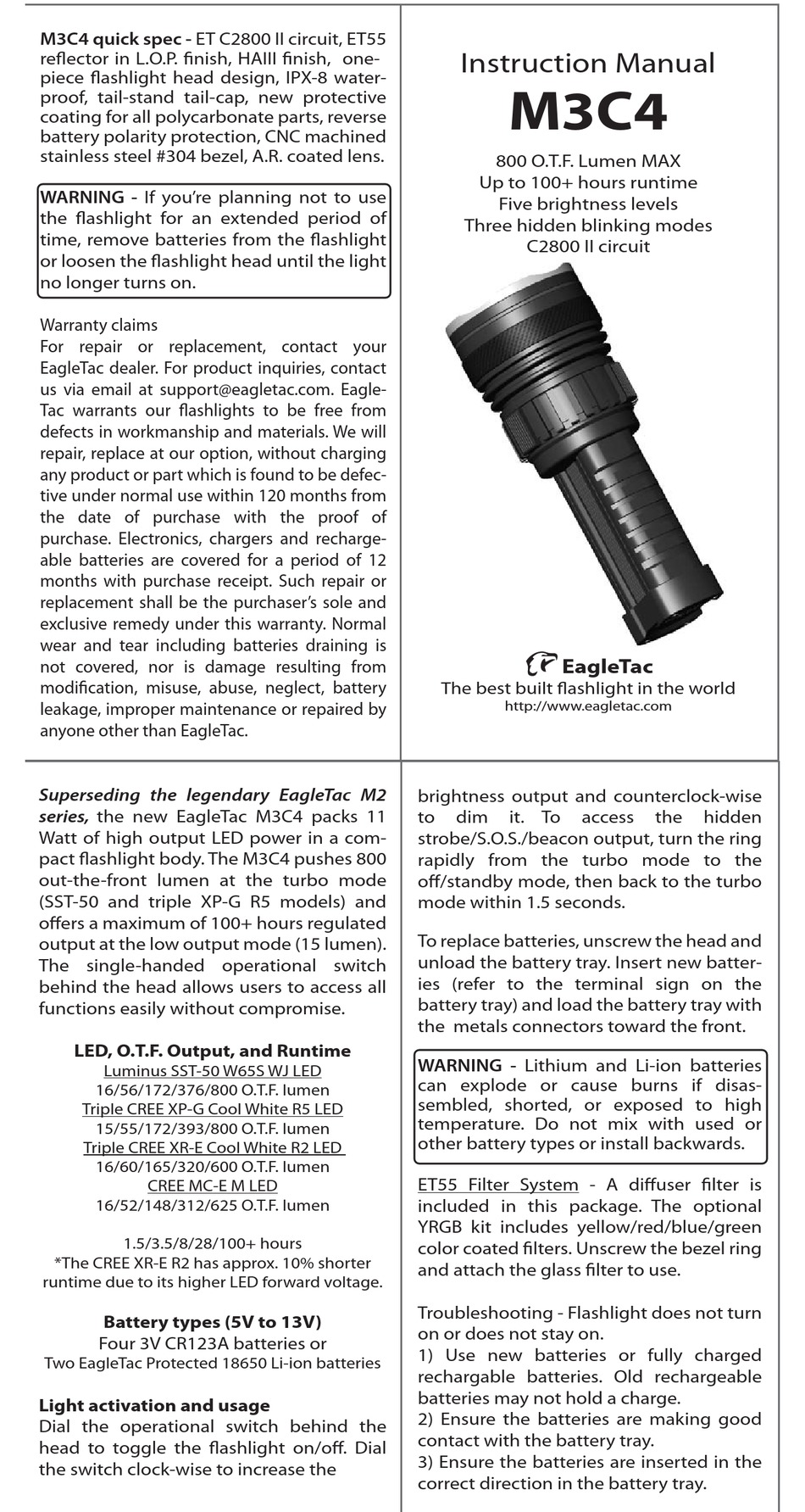 Eagletac M3c4 Instruction Manual Pdf Download Manualslib